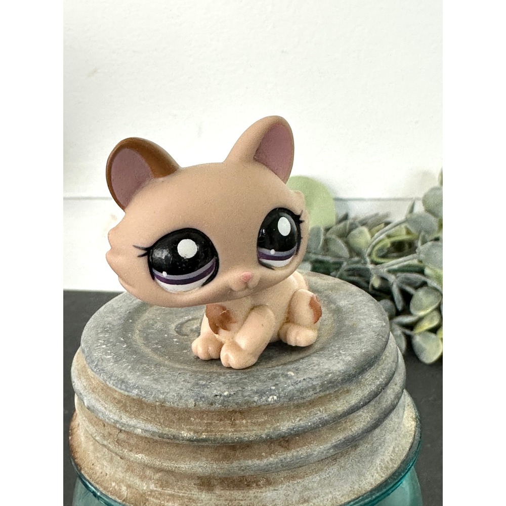 Littlest Pet Shop #1444 crouching kitty‎ tan Hasbro authentic lps squeaky clean